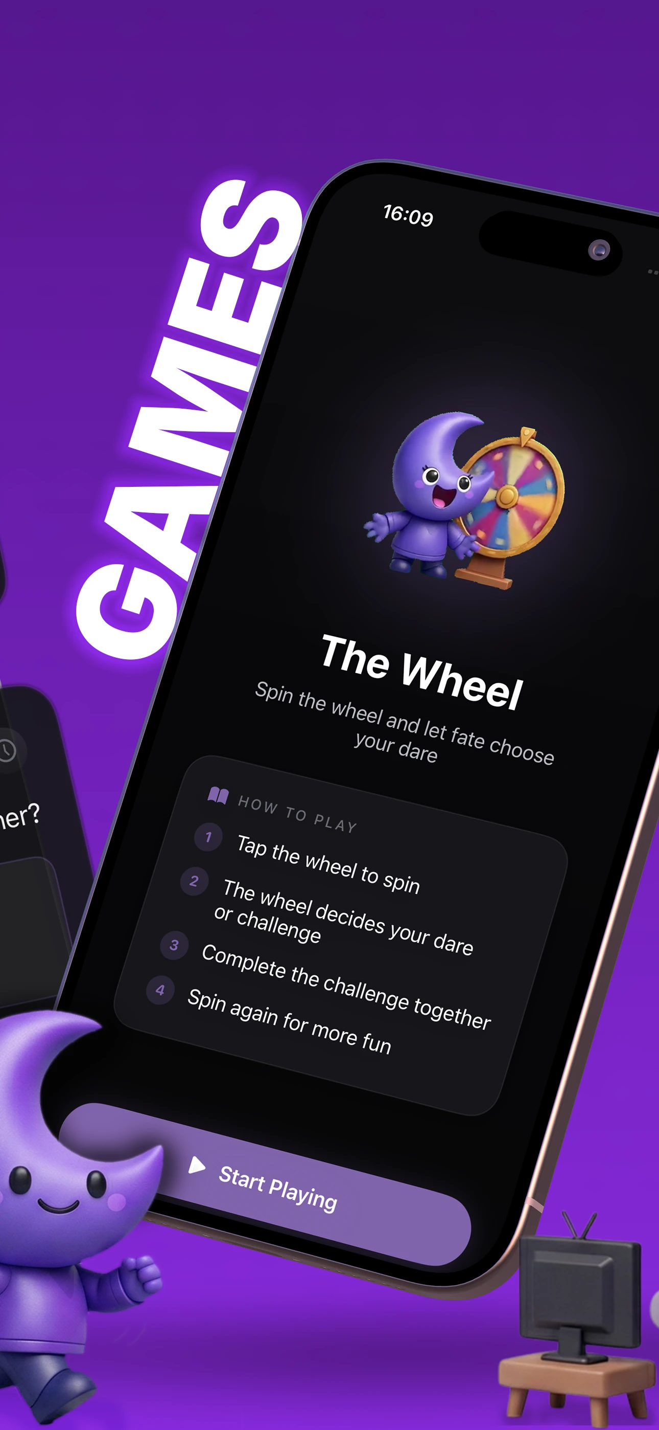 Couples quiz game interface with compatibility questions