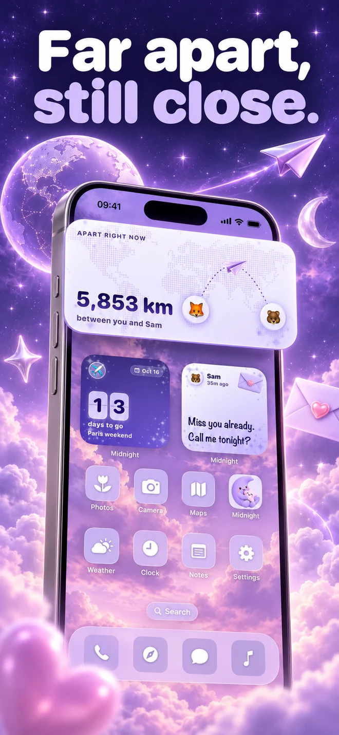 Long-distance couple widget: Far apart, still close.
