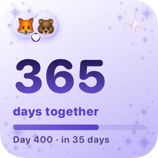 Midnight days together widget in the Lilac theme.